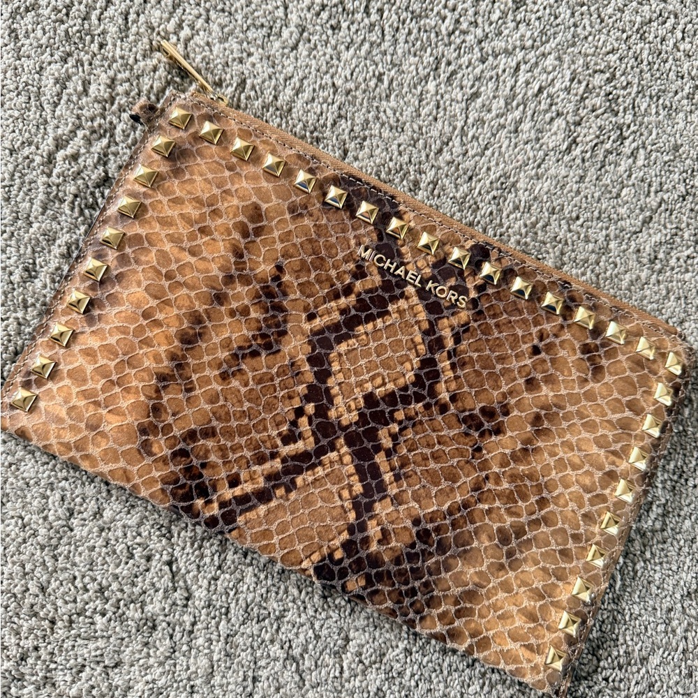 Michael Kors Beige and Gold Clutch
